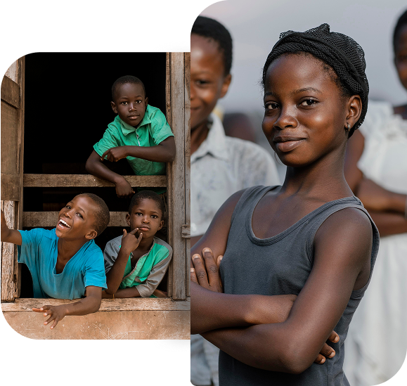 Community members and children in their environment